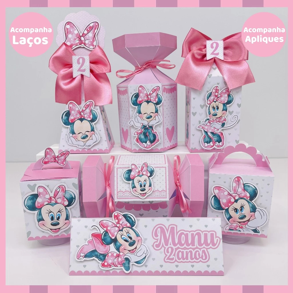 kit festa de aniversário Minnie Rosa aniversário lembrancinha caixinha personalizada