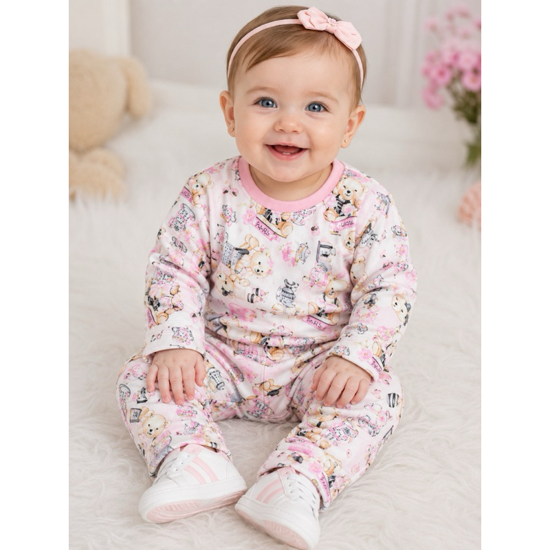 Conjunto Moleton Frio Inverno Tricô LãInfant Bebê Casaco Teddy Manga Longa Peluciado Blusa Calça Térmica Flanelado