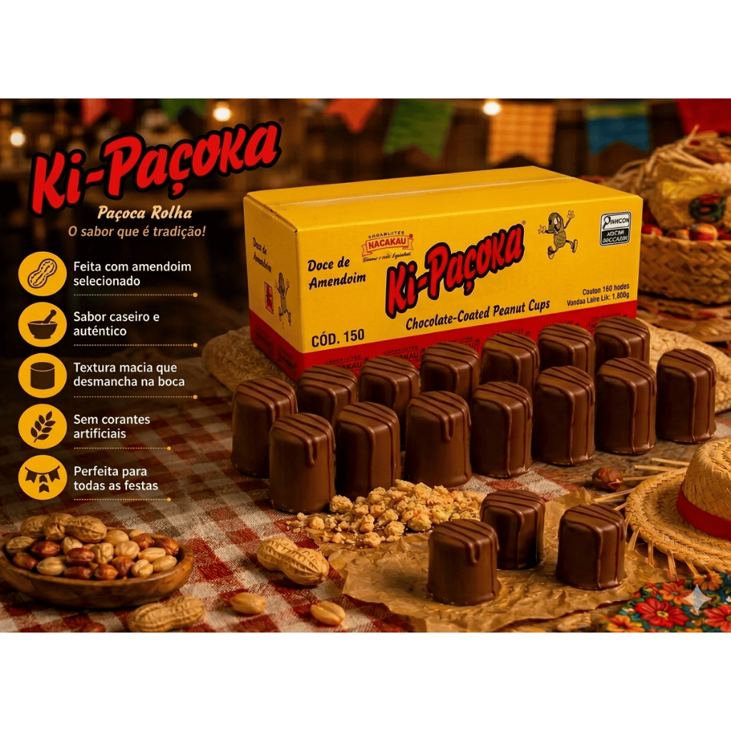 Paçoca Rolha 100 Unidades 2kg Paçoquinha Rolhinha Doces Cobertura Chocolate e sem
