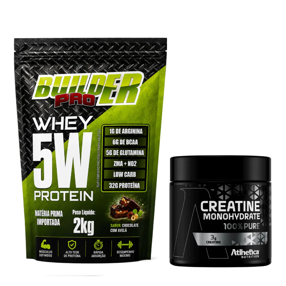 Whey Protein 5W - 2KG - Builder Pro + Creatina 100g - Atlhetica Nutrition