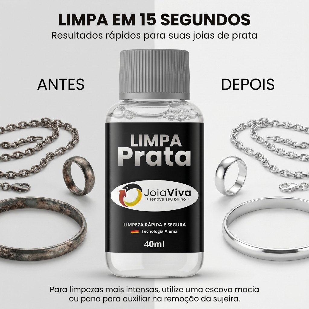Limpa Prata 40ml Limpador de Joias e Semijoias Joia Viva Tira Oxidação