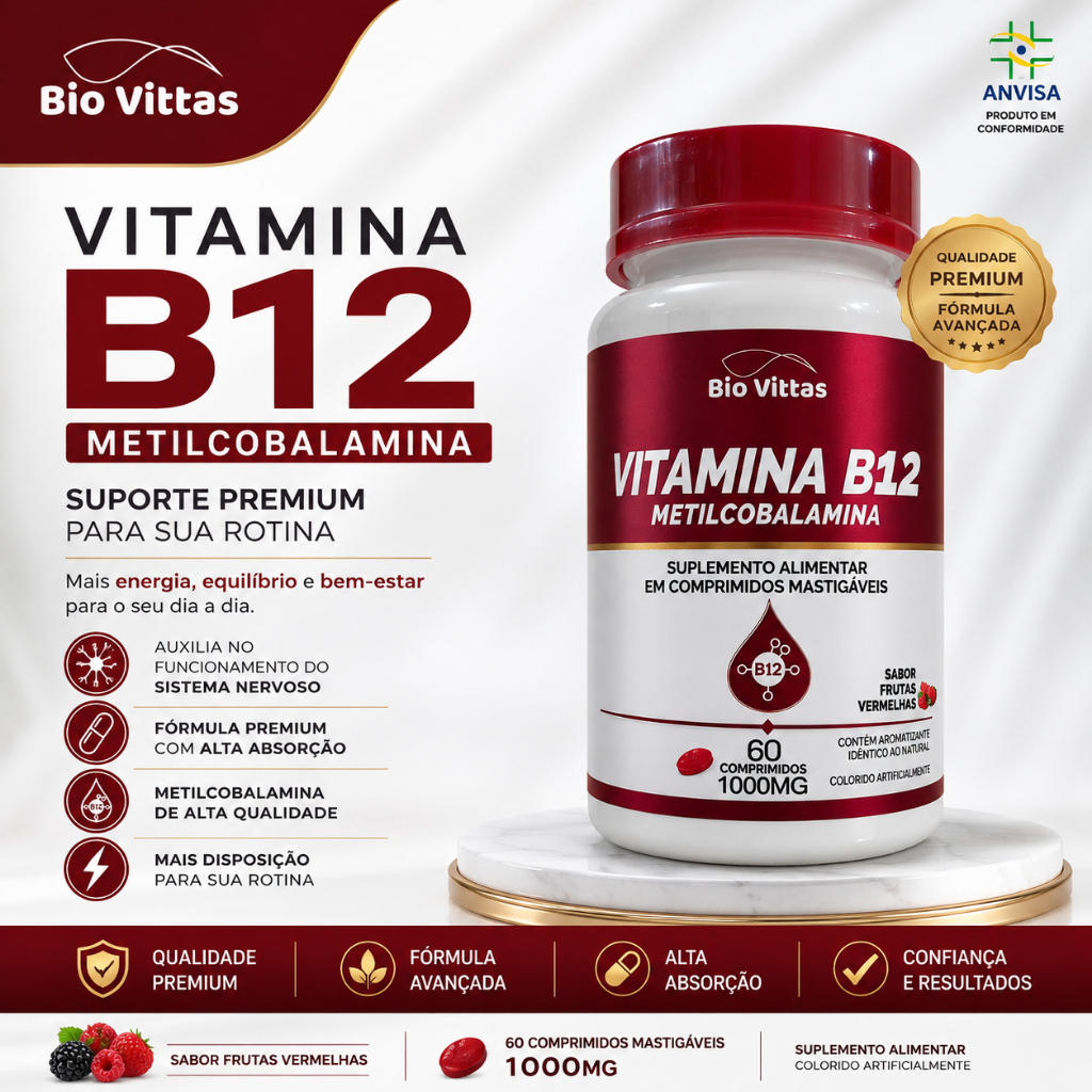 Vitamina B12 1000MG Suplemento Cápsulas| Mais Energia e Disposição