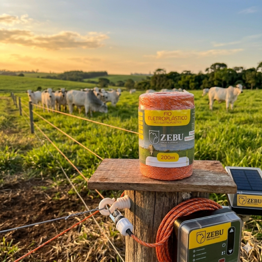 Fio Eletroplástico Zebu Cerca Elétrica 200 Metros Móvel Laranja
