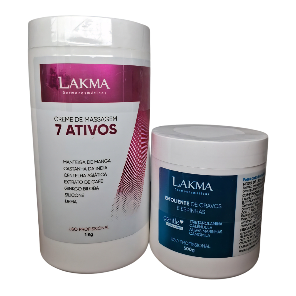 Kit Profissional Lakma Creme 7 Ativos 1Kg+Emoliente Cravos Espinhas 500g Limpeza Pele Massagem Corporal