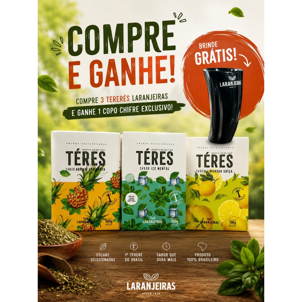 Kit 3 Tererés 500g + Copo Chifre Exclusivo Grátis