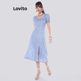 Lovito Vestido Midi Feminino Mangas Curtas Estampa Floral DRB1143BRL1173