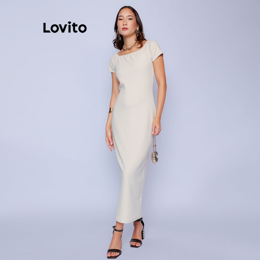 Lovito Vestido Midi Mangas Curtas Com Textura DRB848BRL878