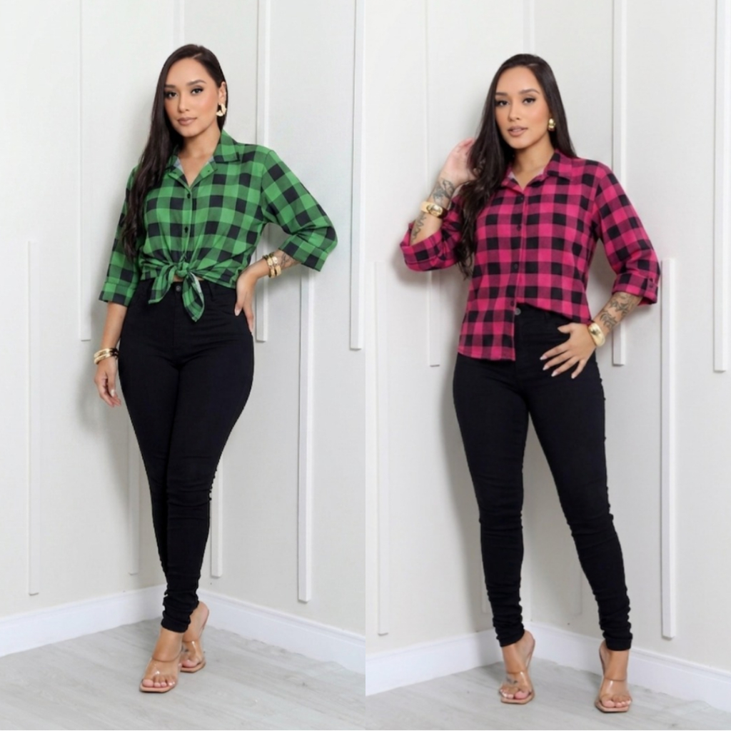 CAMISA XADREZ FEMININA MANGA 3/4