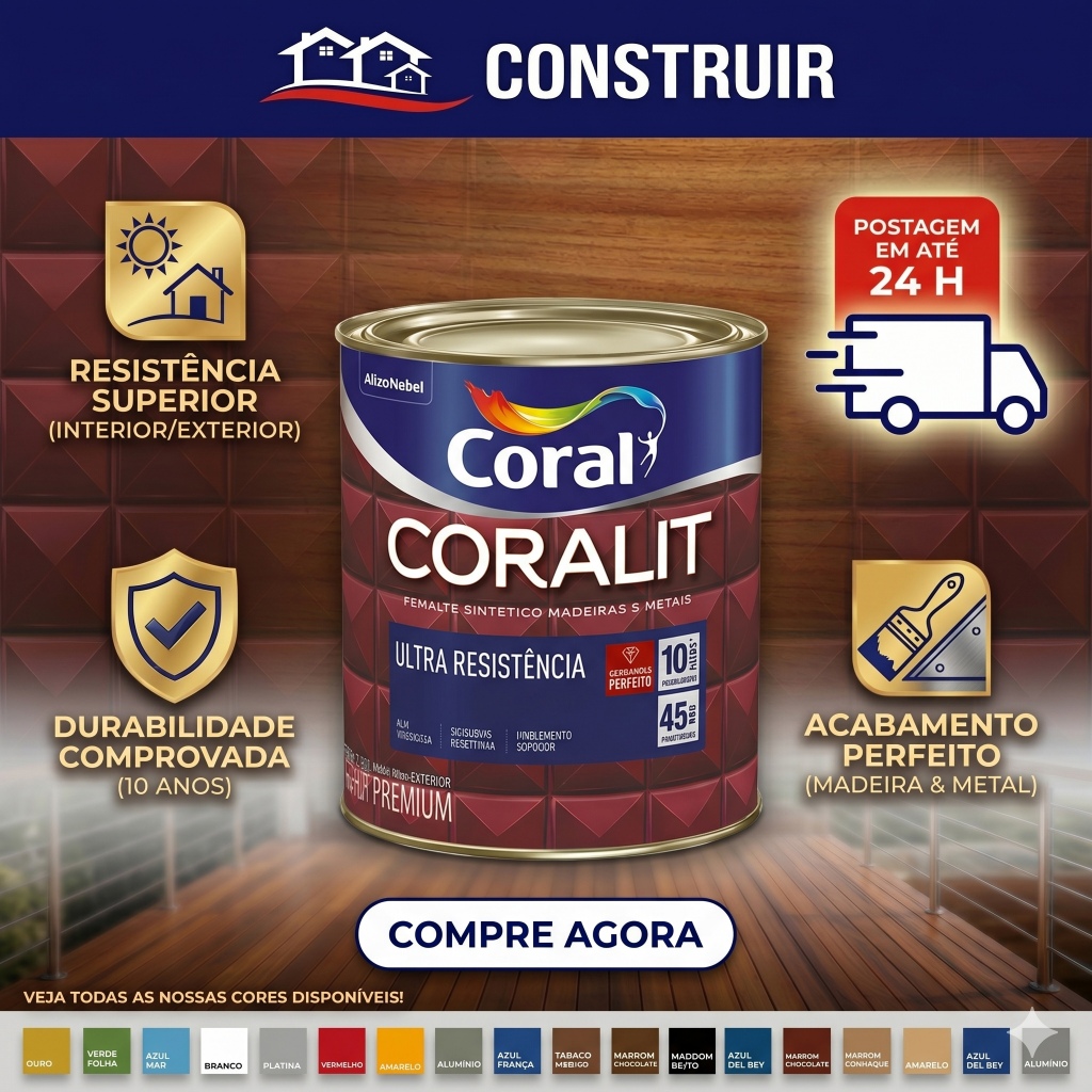 Coralit Esmalte Solvente 800ml Coral Sintético Madeira  Metal Branco Preto Colorido Ultra Resist