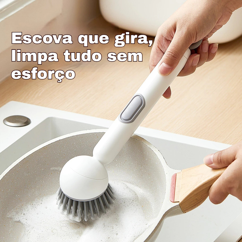 Escova de Limpeza Cozinha com Dispenser de Sabão Cabo Longo 360° Lava Louça Não Risca