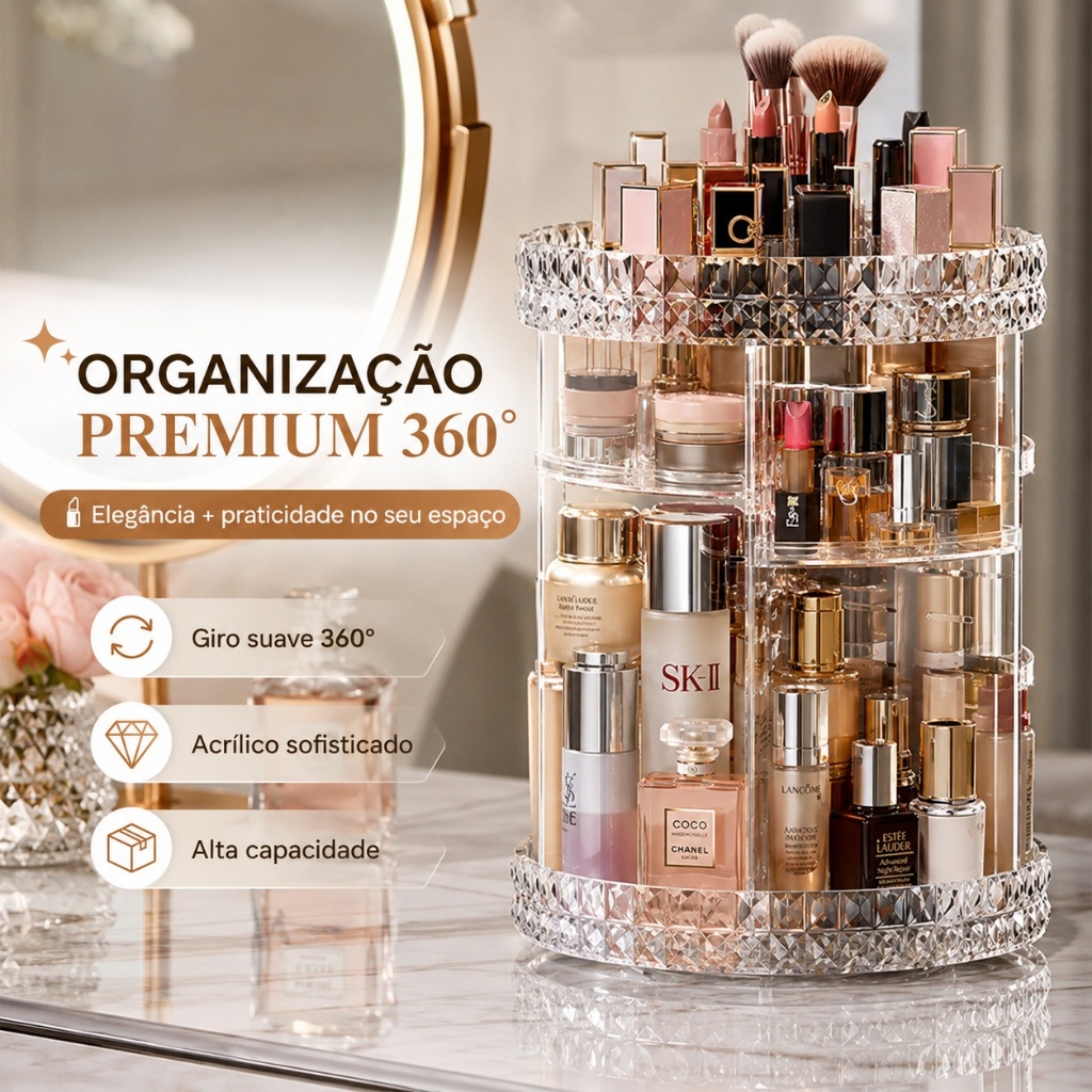 Organizador De Cosmético Maquiagem Acrílico Giratório 360º Presentes Barato Qualidade