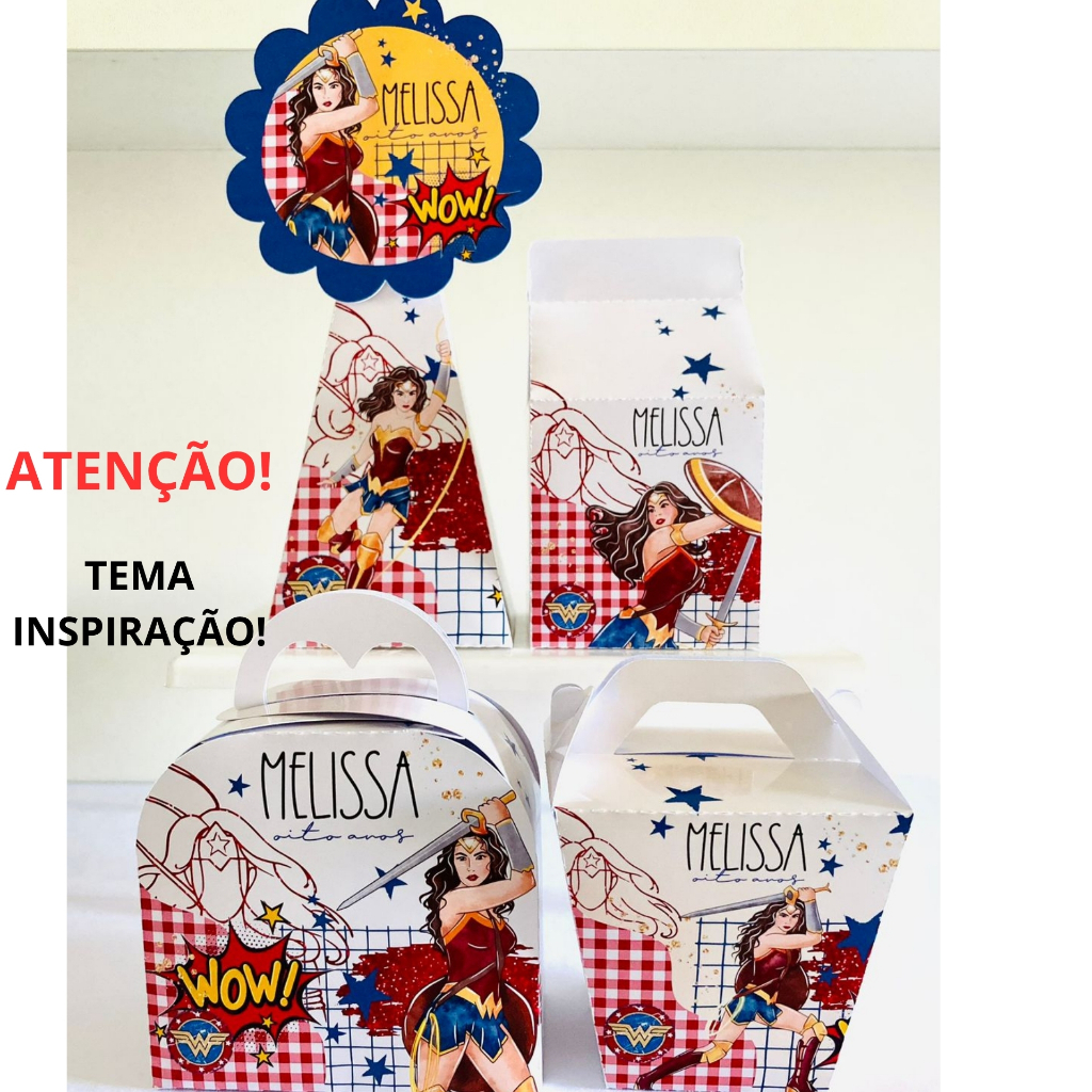 PEGUE E MONTE - Caixinhas Personalizadas MULHER MARAVILHA - festa lembrancinha aniversário infantil