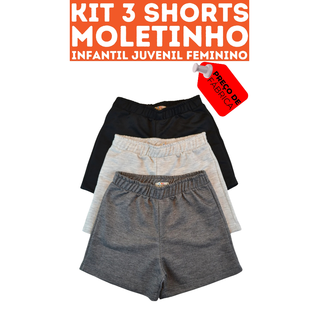 Kit 3 Shorts Infantil Juvenil Menina Moletinho Feminino