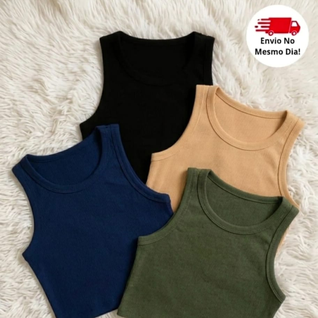Cropped Regata Feminino Canelada Basico Moda Feminina Ana Ruga Regatinha Premium