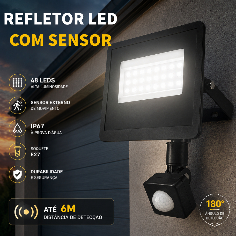 Holofote Refletor LED 150W Sensor Bivolt Super Brilhante - Econômico Externo IP66 para Quintal e Garagem