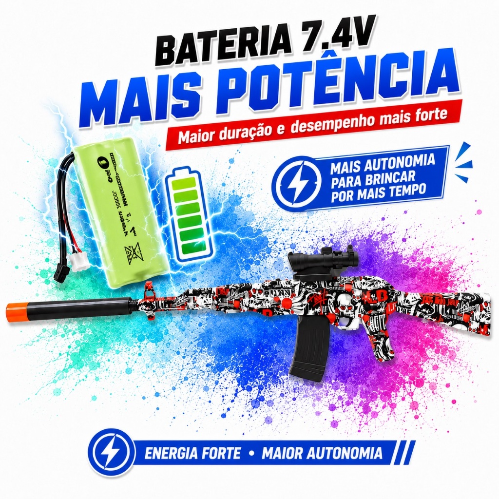 Lançador de Bolinhas em Gel 1 Metro Grande Elétrico e Manual com  10000 Bolinhas