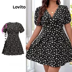 Lovito Vestido Feminino Plus Size Estampa Floral DRB9BR437