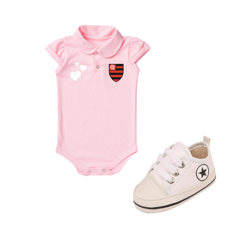 Kit 2 Peças Body Flamengo Rosa Torcida Baby Oficial e Tênis Bebe Mania 71303