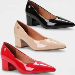 Sapato Scarpin Feminino Vizzano Verniz Salto Baixo Grosso Bloco Bico Fino Original
