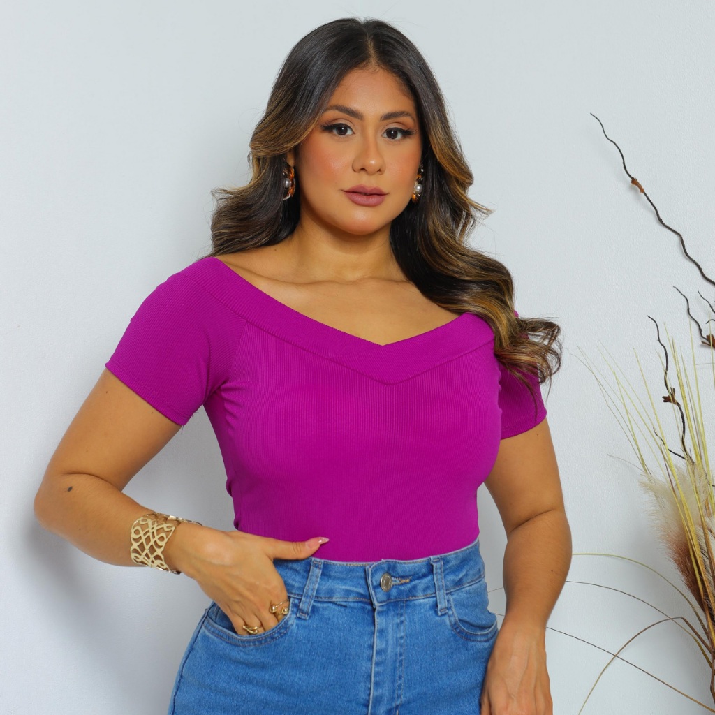 Blusa Feminina Ribana Canelada Ombro a Ombro Decote Cruzado Bojo Confecção Própria