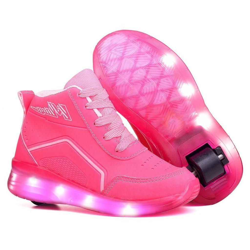Tênis Infantil Feminino Rosa LED com Rodinha Removível Tipo Patins Luzinha Menina Confortável