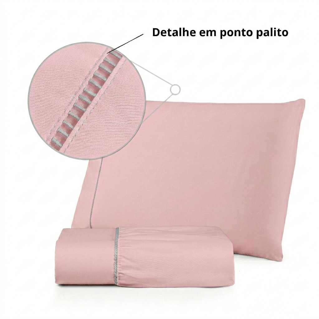 Jogo de Lençol 400 Fios Solteiro 2 peças - Micropercal com Ponto Palito - Várias Cores