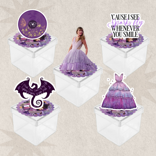 Apliques 3D para Caixinha de Acrílico ou Latinha 5x5 Festa Aniversário Speak Now Taylor Swift - Lembrancinhas