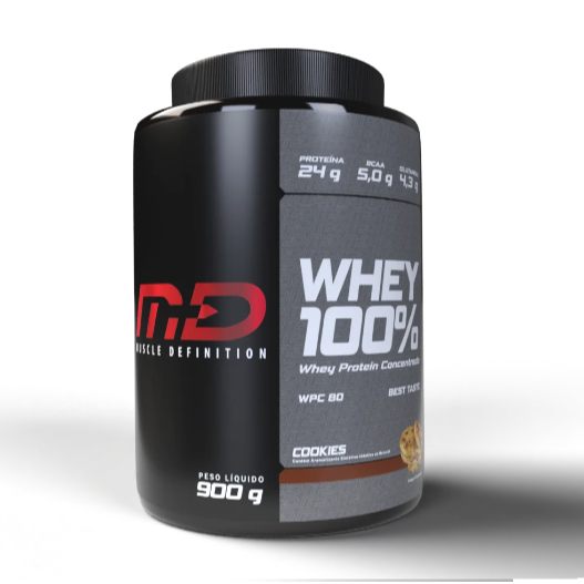 100% Whey Concentrado - MD - Dose 32g - 24g Proteína 3,9g Carbo - Pote 900g - Cookies
