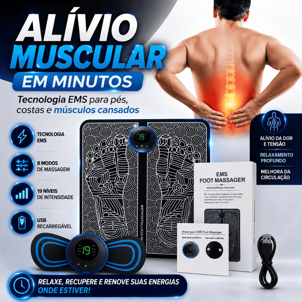 Kit Massageador Elétrico EMS para Pés Pernas e Músculos Alívio de Dor Relaxamento Corpo