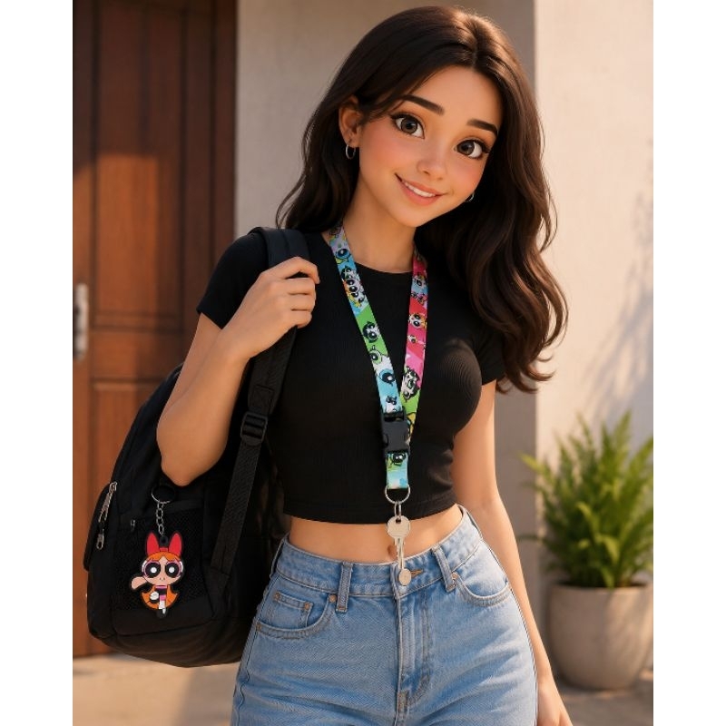 kit chaveiro de borracha e cordão personalizado meninas super poderosas (lindinha)