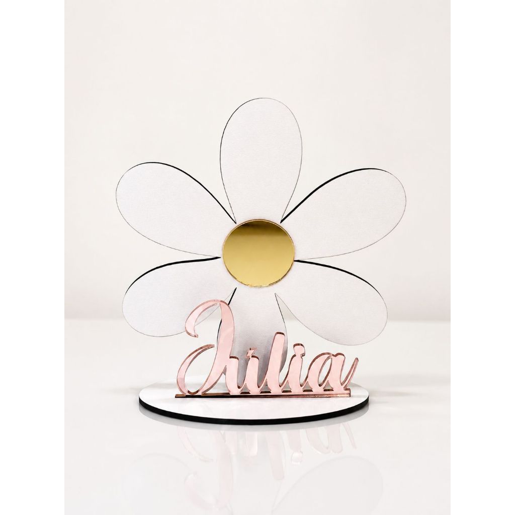 Kit Centro de Mesa Decorativo Margarida Personalizado Lembrancinha Aniversario MDF  NOME EM ACRILICO