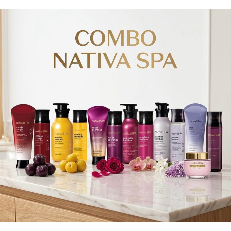 O Boticário Combo Presente Nativa SPA: Ameixa, Cereja, J Sambac, Lilac, Morango, Lumiere/Noire, Rosas Secret, Uva Merlot