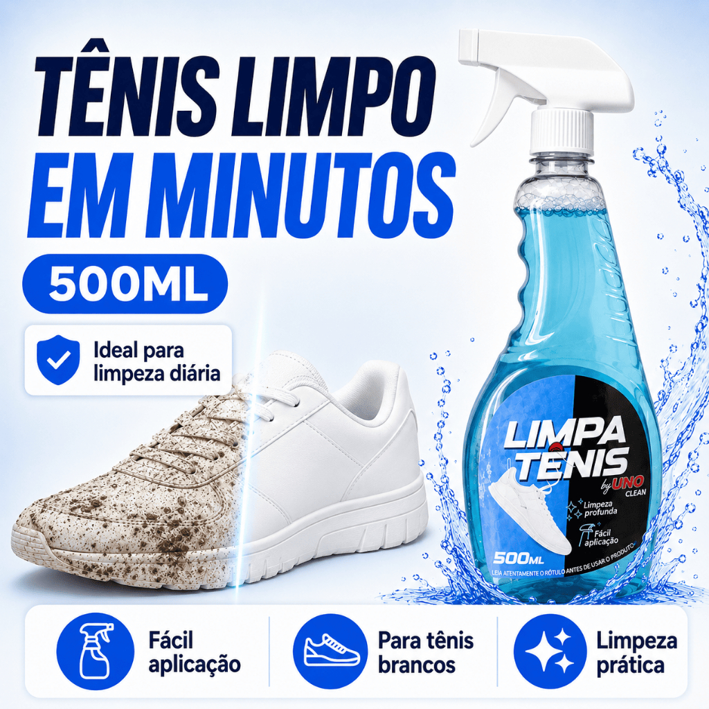 Limpa Tenis Spray Premium 500ML Limpeza Profunda Remove Manchas Sujeira Pesada Couro Tecido Borracha