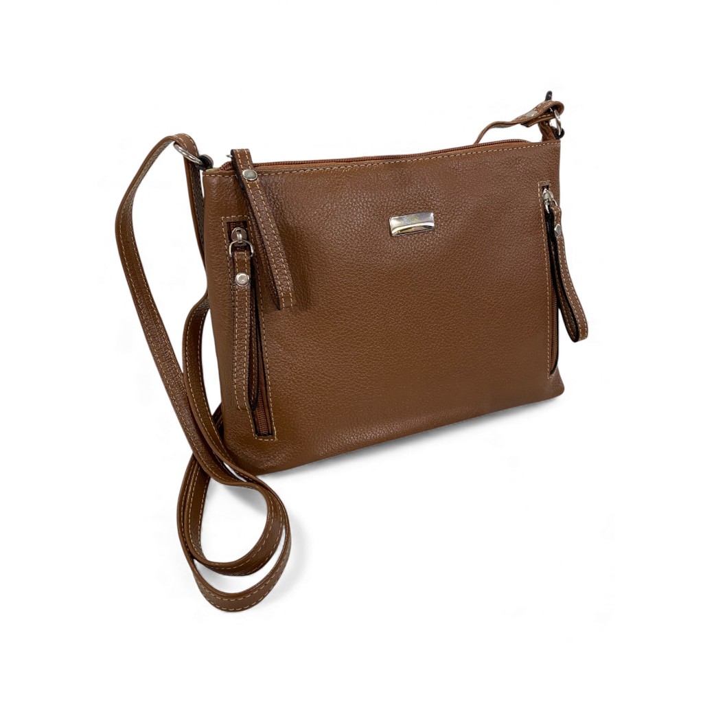Bolsa Feminina Couro Legitimo Transversal 3 Ziper Casual Festa  Social Tiracolo