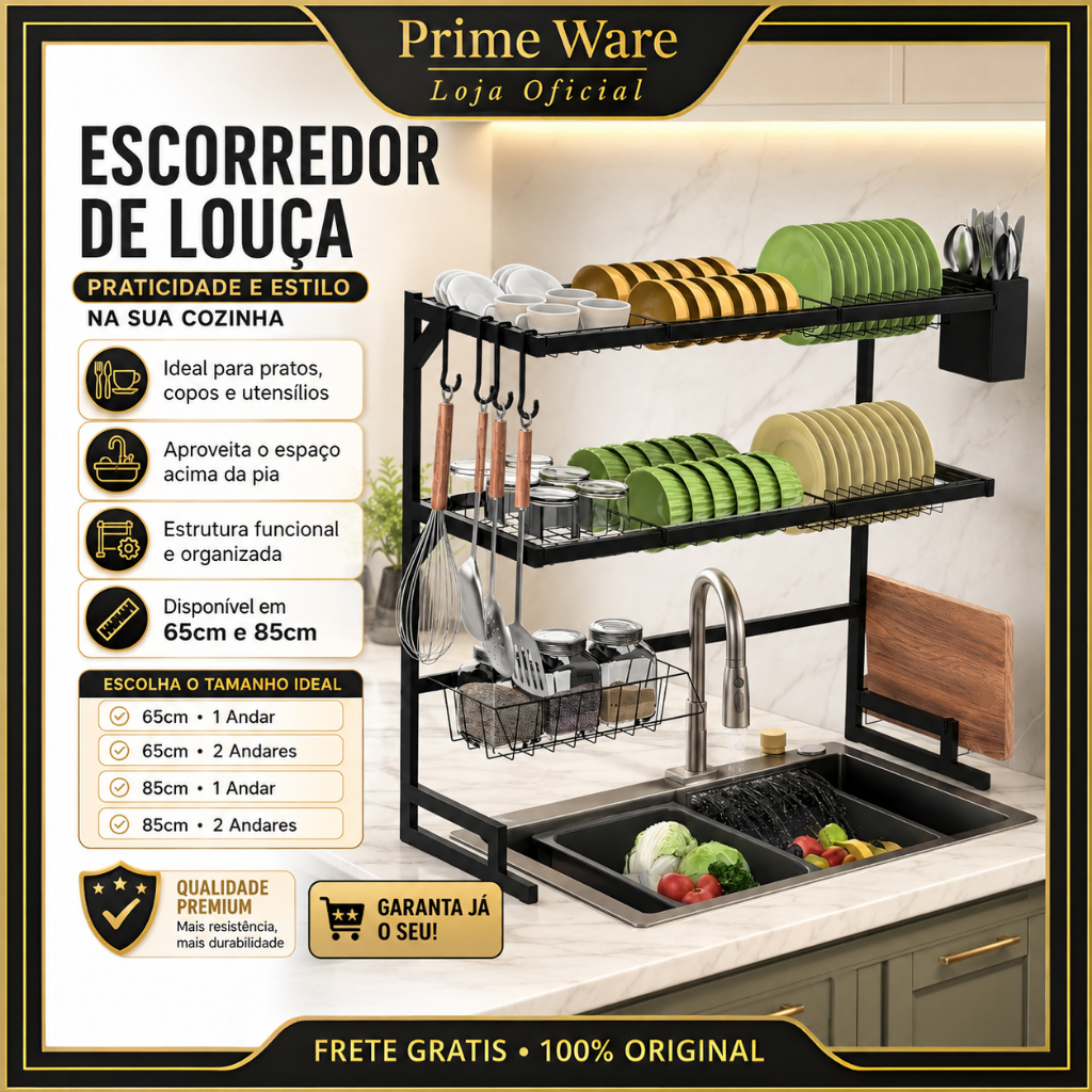 Escorredor De Louça Aço Inox Organizador Louça Pratos Copos Talheres Para Cozinha Com 4 presentes