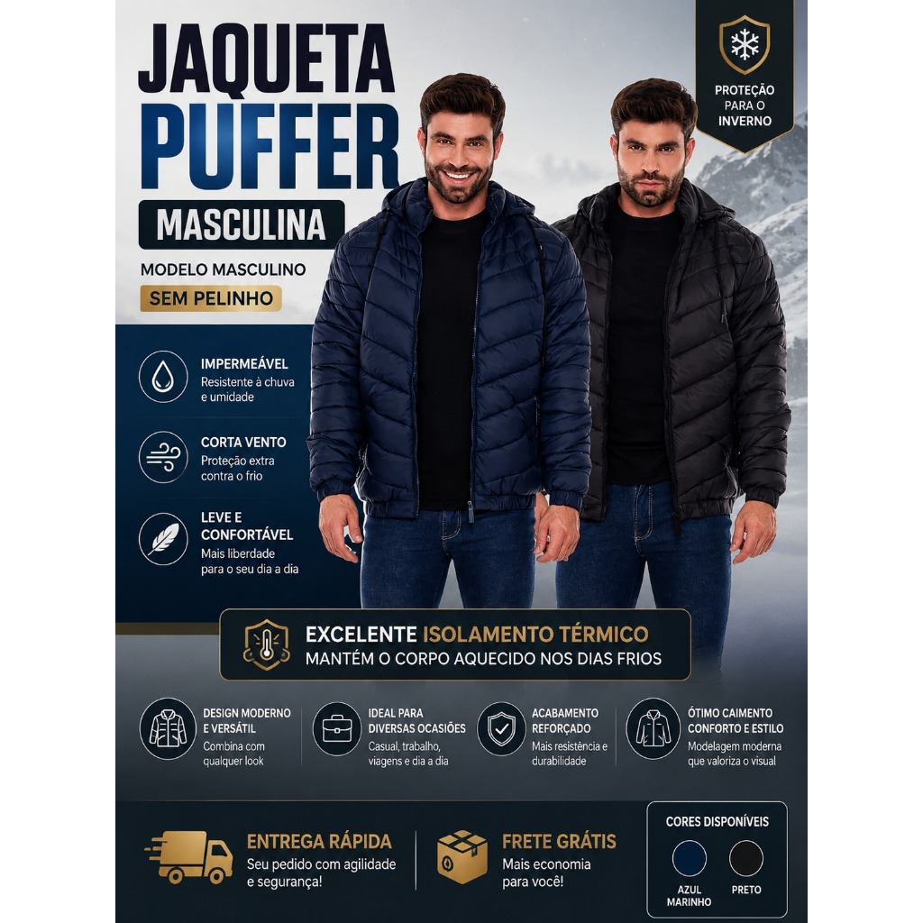 Jaqueta Puffer Forrado Pelinho Masculino Inverno Casaco Bomber Peluciada Capuz Impermeável
