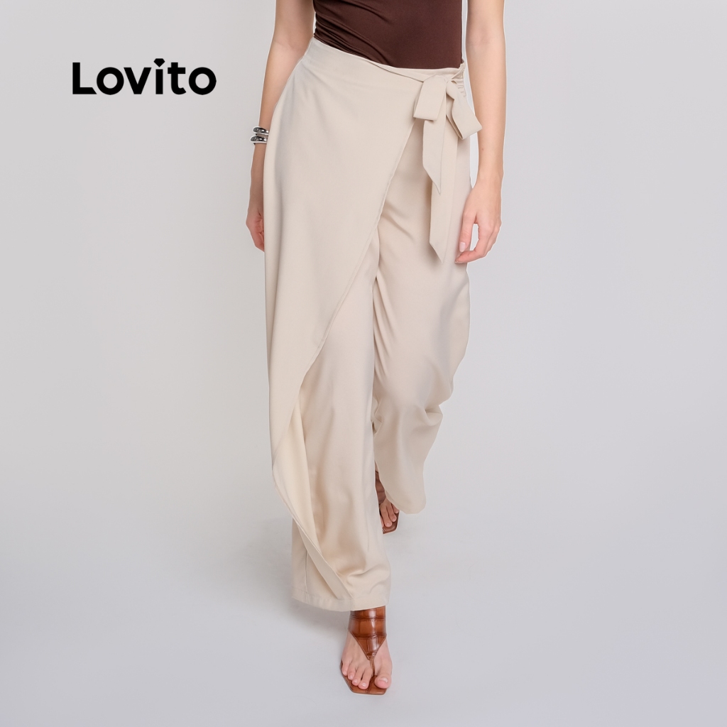 Lovito Calça Alfaiataria Transpassada com Laço Moda Feminina BRPTB18521882
