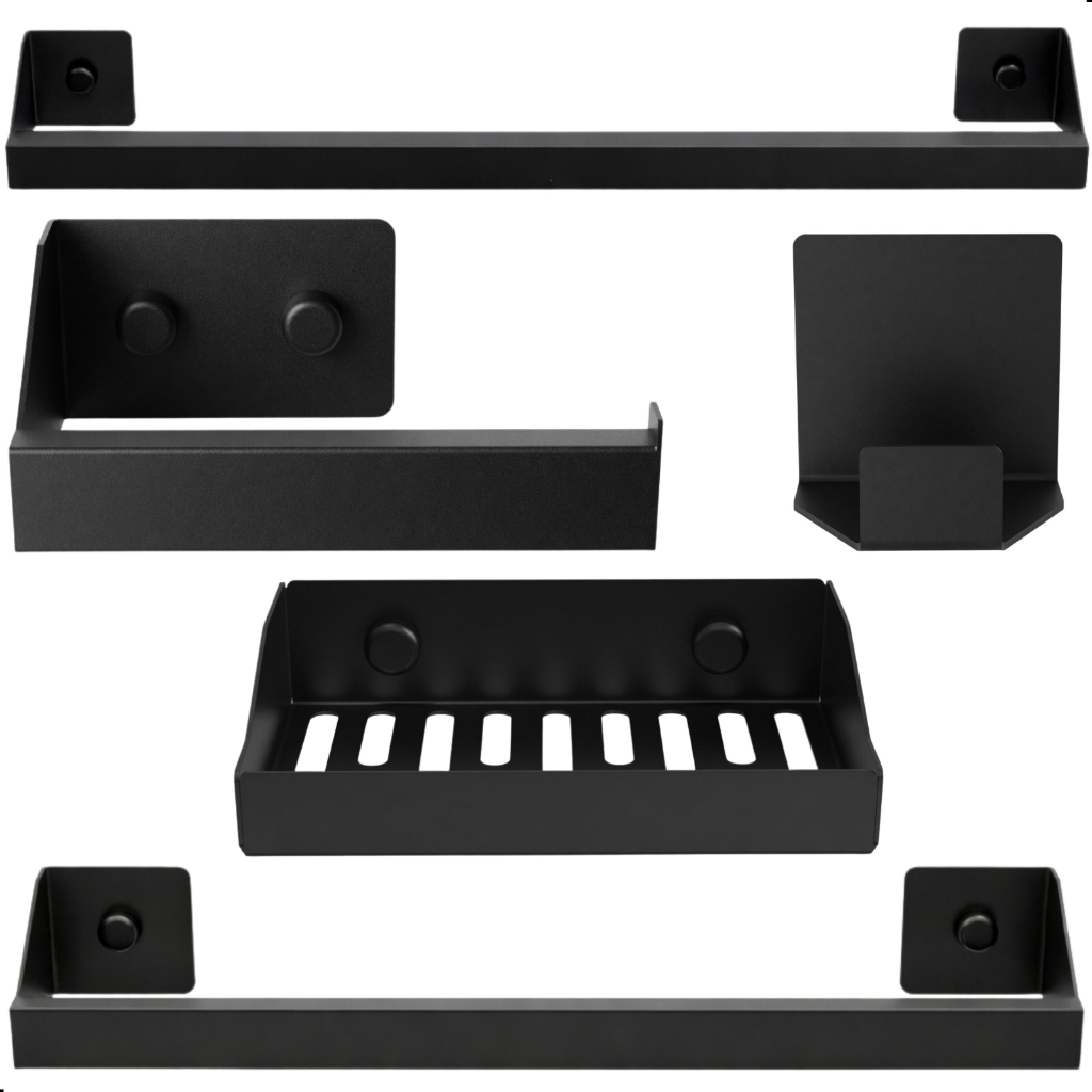 Kit Acessórios Para Banheiro Preto 5 Peças Master Slim DF