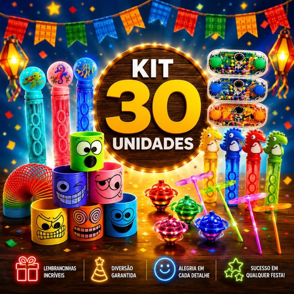 Kit 30 Prenda Festa Junina Brinquedos Doação Brinde Dia Das Crianças Sacolinha Surpresa