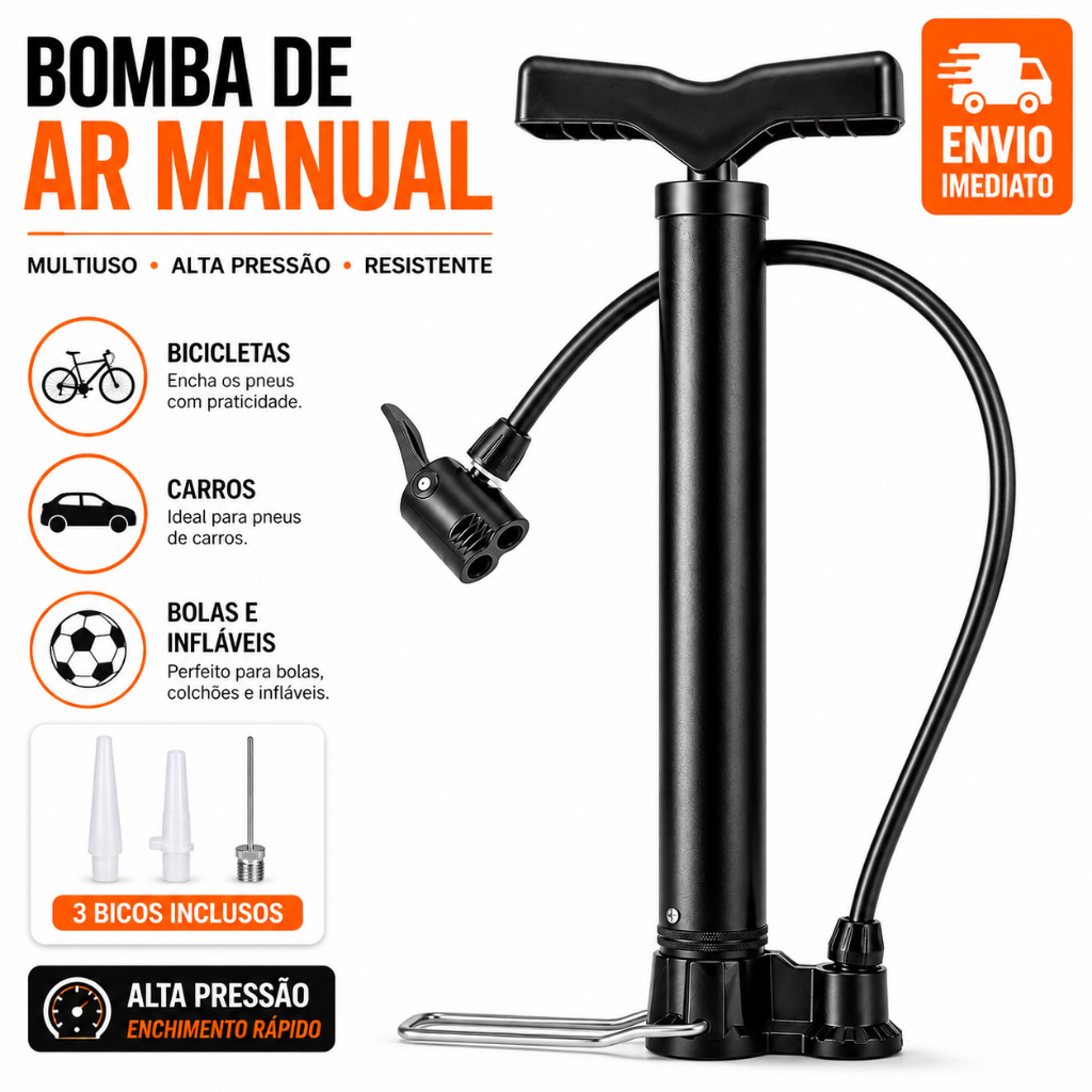 Bomba Manual Portátil Pneus Bike Moto Bola Inflável Compacta Resistente