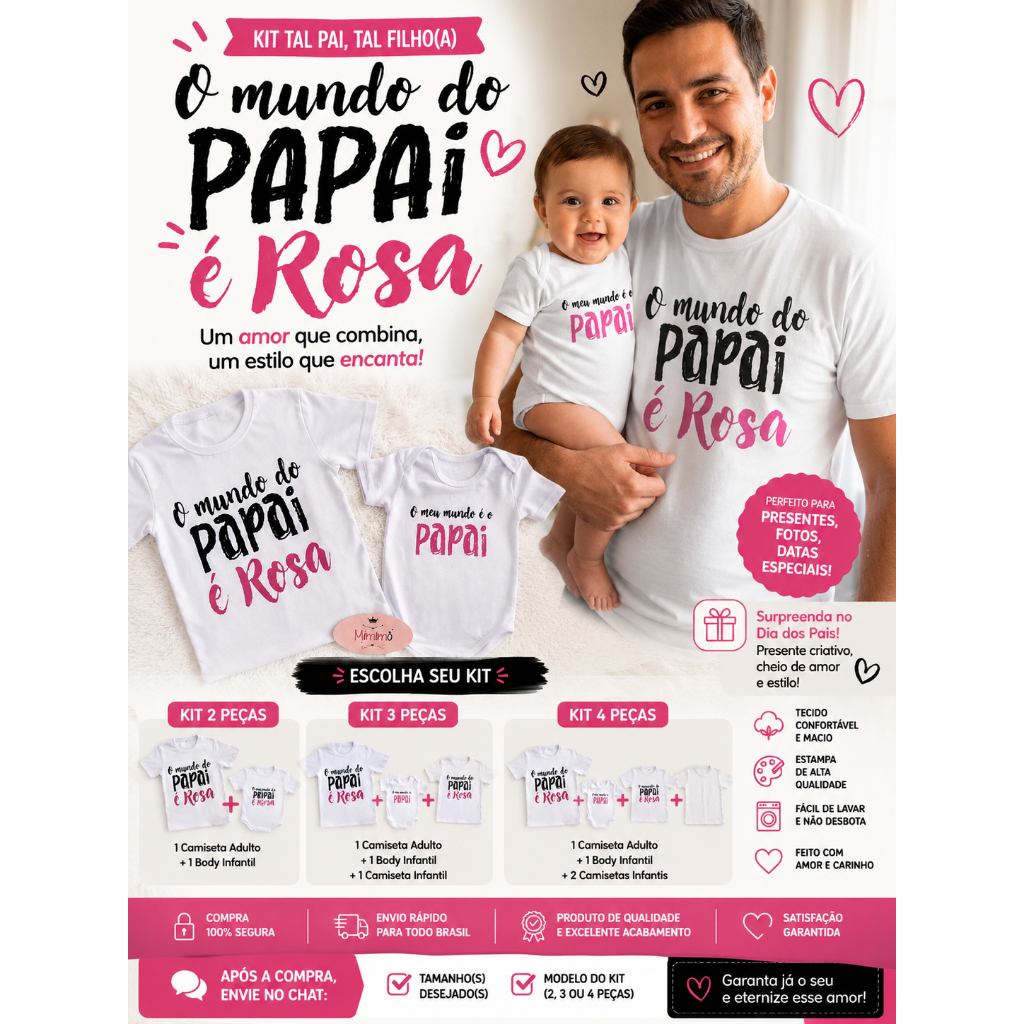 Kit Camiseta Pai e Filho Tal Pai Tal Filho Dia dos Pais 2 peças