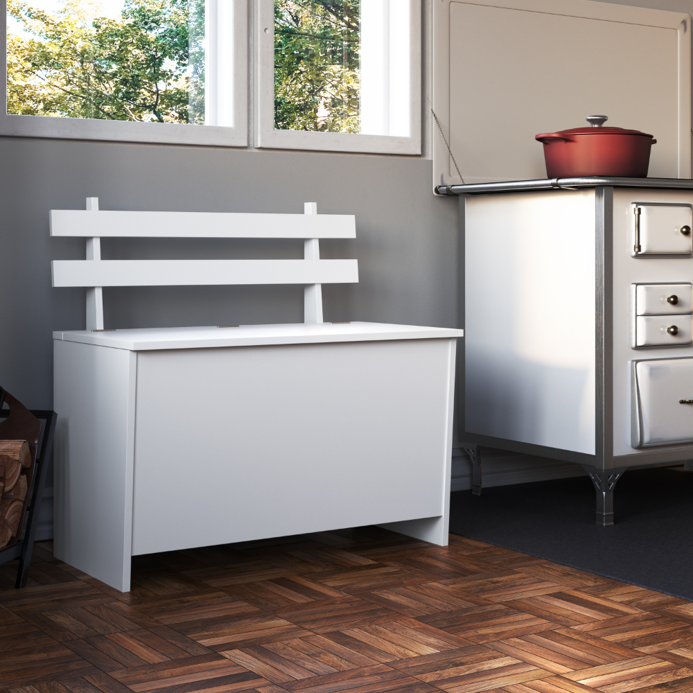 Caixa de Lenha Baú Multiuso com Encosto e Assento 73cm CL001 Suporta 60kg Branco - Completa Móveis