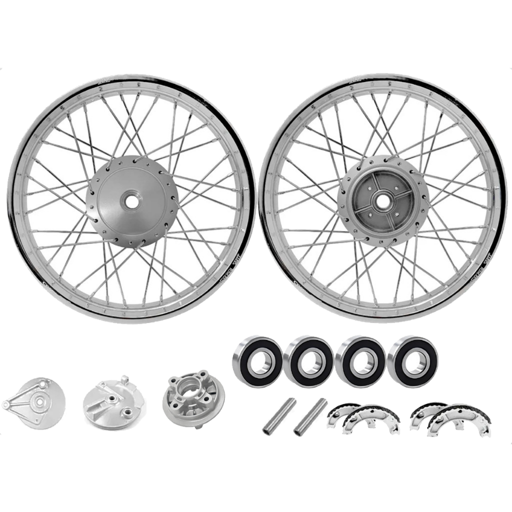 Imagem Par Aro Roda Raio 4mm Ybr 125 / Factor Tambor + Flange + Espelhos + Rolamentos + Espaçadores e Lonas
