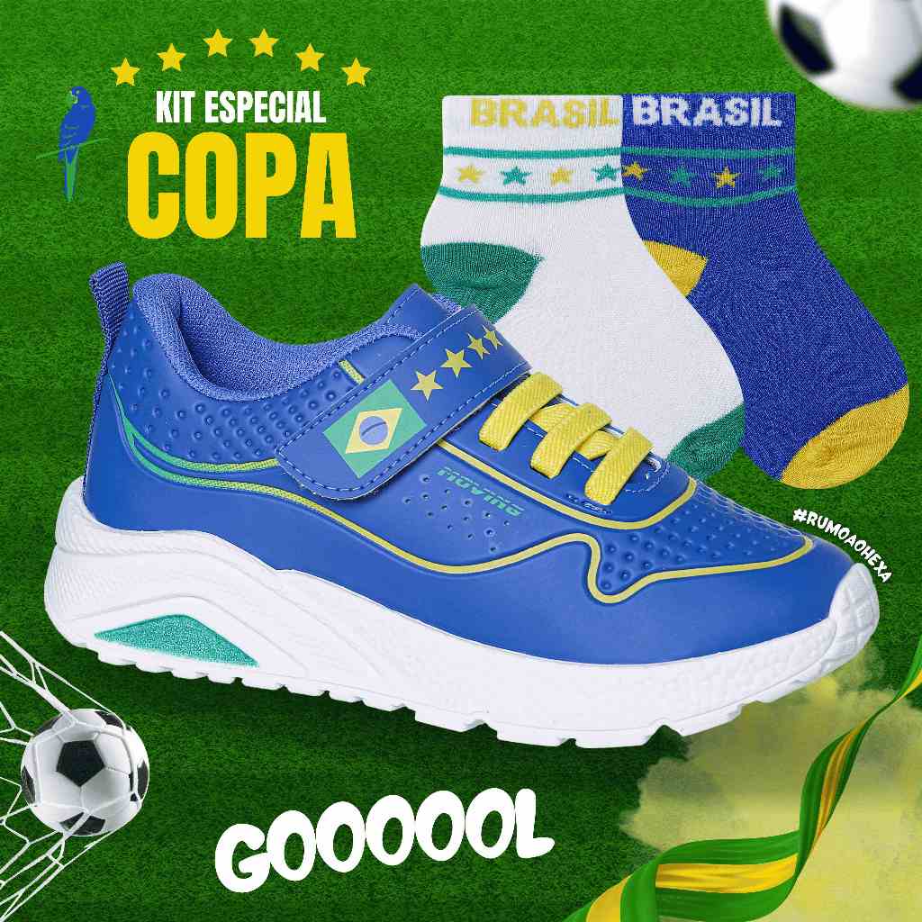 Tênis Infantil Ortopasso Brasil Colorido+ Meia Menino Menina Escolar Conforto Co