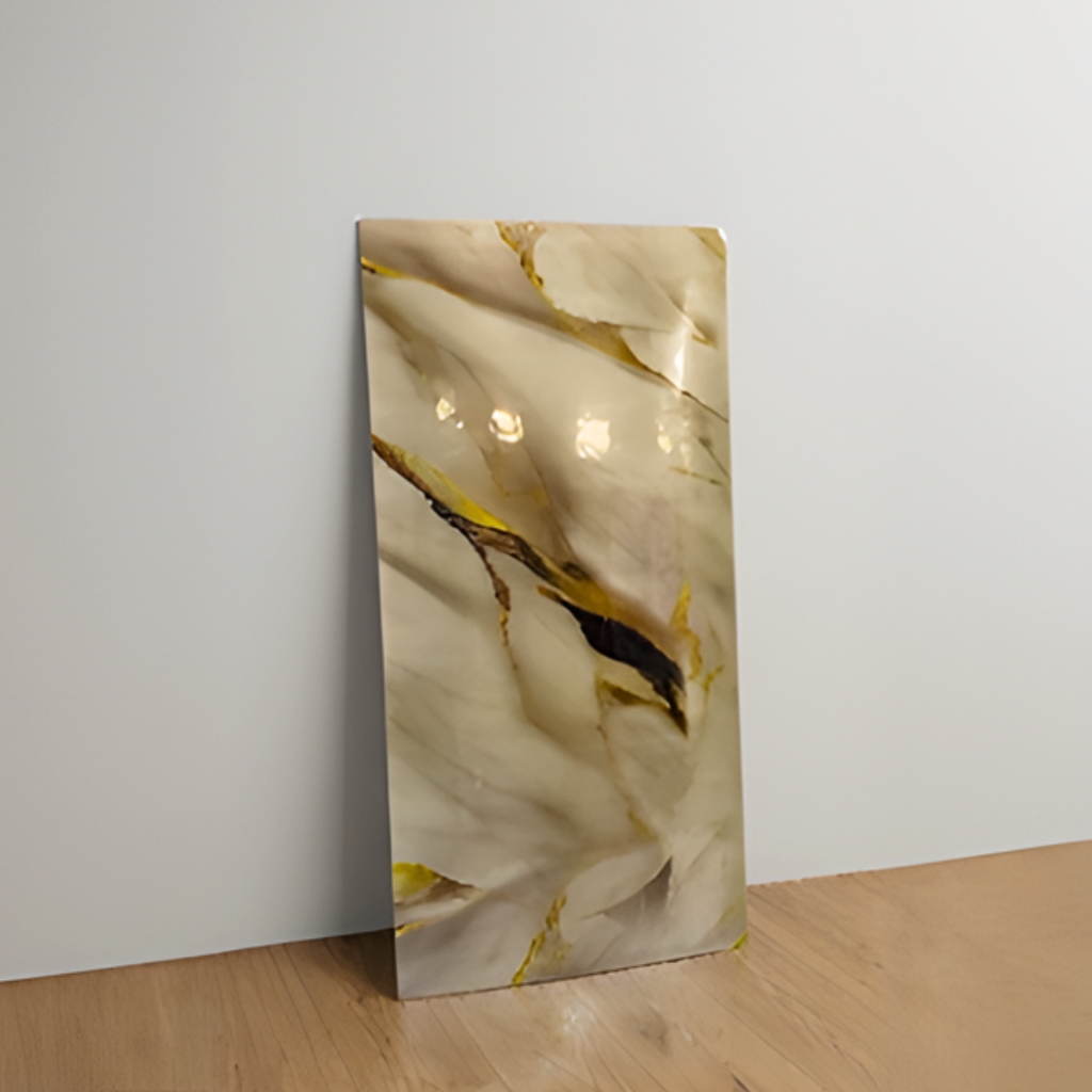 Imagem Kit 30 Placas Adesivas 3D Mármore Dourado Vinílico Lavável Autocolante Relevo Parede 30x60cm