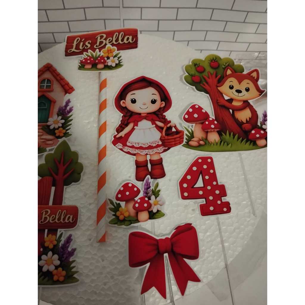 TOPO DE BOLO -PERSONALIZADO-ANIVERSÁRIO-MÊSVERSÁRIO-- INFANTIL-CHAPEUZINHO VERMELHO -ENVIO RÁPIDO