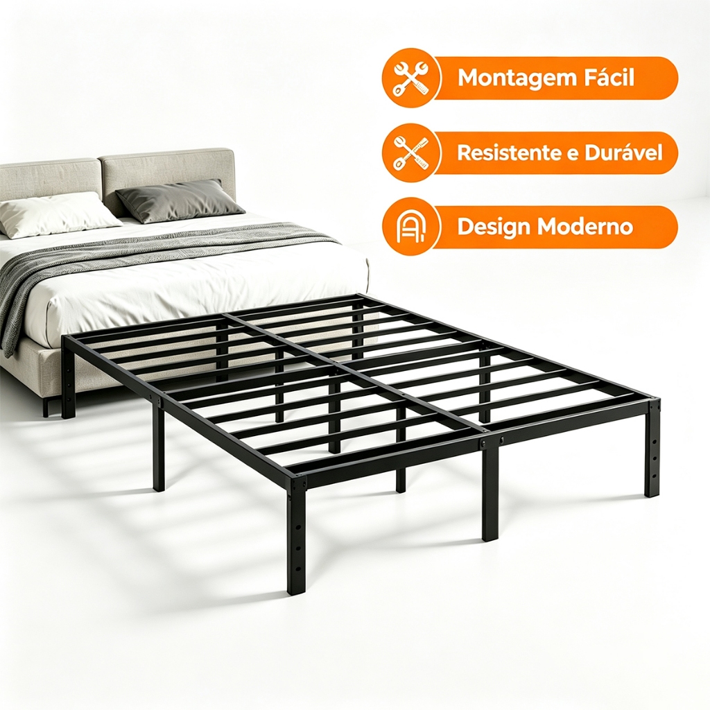 Estrado de Metal Dobrável Fácil de Montagem Cama de Solteiro e Casal Ripas de Aço Antiderrapante -O17
