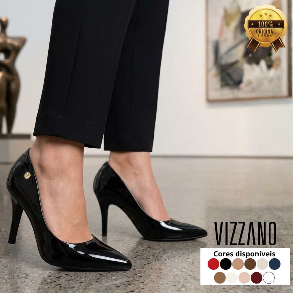 Scarpin Vizzano Feminino Bico Fino Salto Alto Elegante Dia a Dia Sapato Social Pelica Original