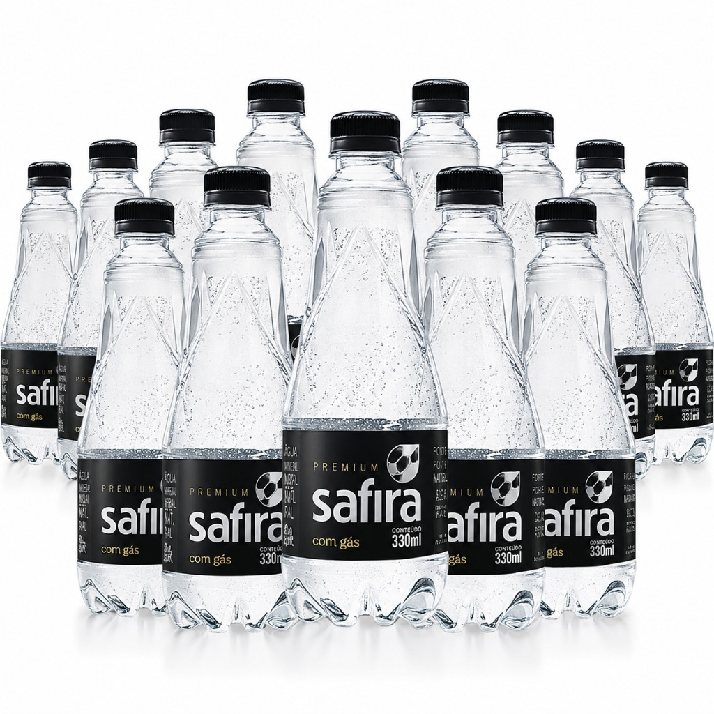 Água Mineral Natural Safira Premium 330ml Com Gás Kit 12unidades