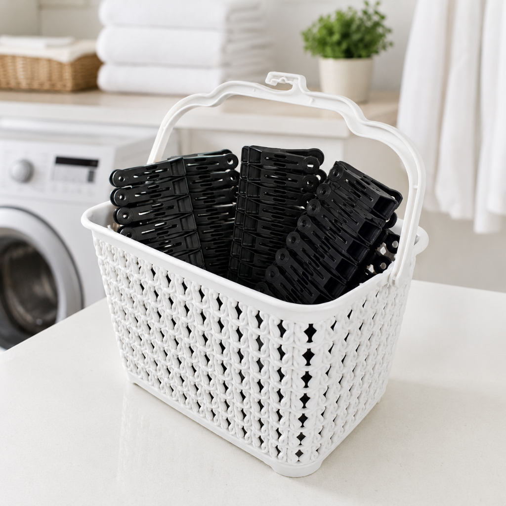 Kit Cesto Com Alça Para Prendedor E 24 prendedores de roupa